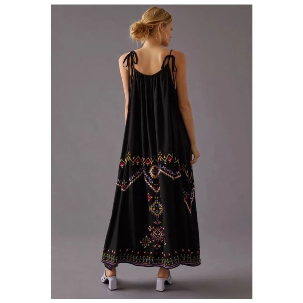 Anthropologie Black Embroidered Maxi Dress - Picture 3 of 7